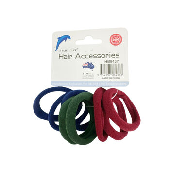 8pc Elastic Hair Ties-Tri Colour