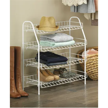 4 Tier White Plastic Coated Metal Shoe Rack 59x28x71cm