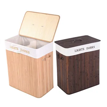 Bamboo Collapsible Rectangular Hamper Natural & Coffee 32x52x63cm 