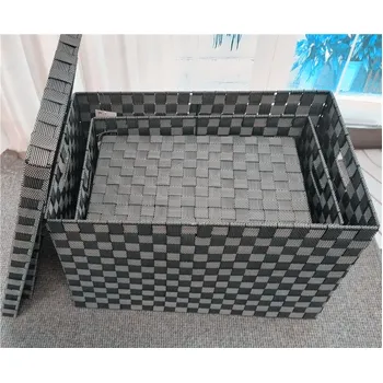 3pc Woven Basket With Lid Set-Speckled 