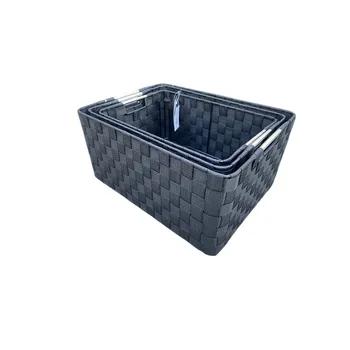 3pc Woven Basket Set-Black