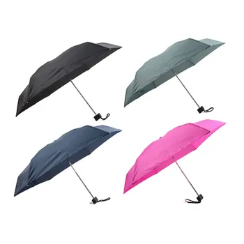 Mini Wind-Proof Folding Umbrella 19" Manual Open -Plastic Rubberised Handle(Black,Green,Navy,Hot Pink)