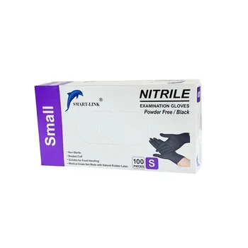100pk Disposable Black Nitrile Gloves-Small (Powder Free) 25x8.5cm