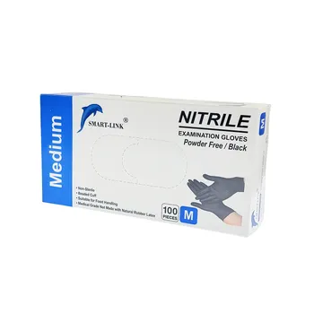 100pk Disposable Black Nitrile Gloves-Medium (Powder Free) 25x9.5cm