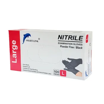 100pk Disposable Black Nitrile Gloves-Large (Powder Free) 25x10.5cm
