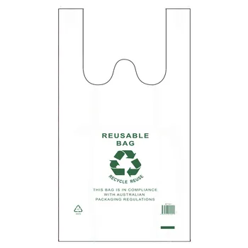 White Reusable Plastic Singlet Bags X-Small 14x100pcs-Dark Green Logo 19+10x37cm