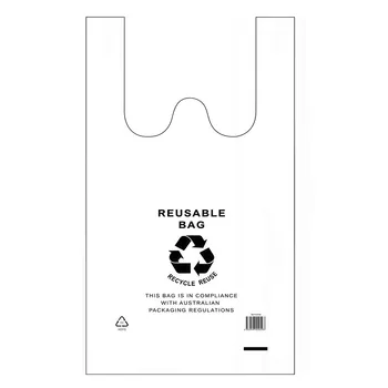 White Reusable Plastic Singlet Bags Small 10x100pcs-Black Logo 22+12x42cm 