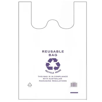 White Reusable Plastic Singlet Bags Medium 8x100pcs-Purple Logo 25+12.5x50cm 