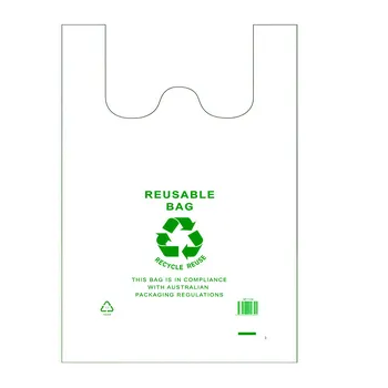 White Reusable Plastic Singlet Bags XXX-Large 5x50pcs-Green Logo 45+23x80cm