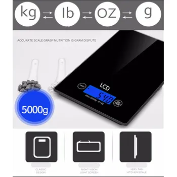Glass Digital Kitchen Scale 5000g-1g 23x16x2cm
