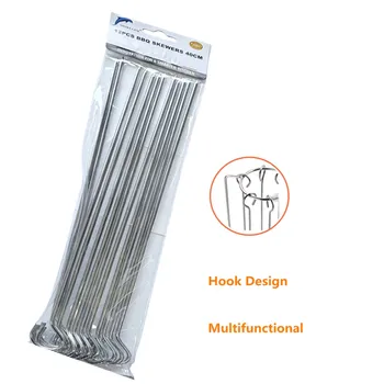12pc Stainless Steel BBQ Round Skewers 40cm