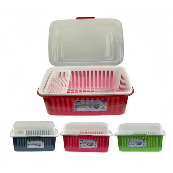 Plastic Dish Rack With Clear Cover 48x36x26cm