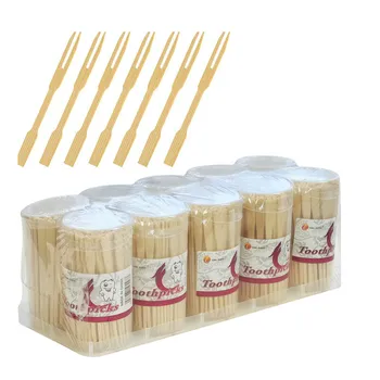 Bamboo Fruit Fork 100pc In Cylinder 