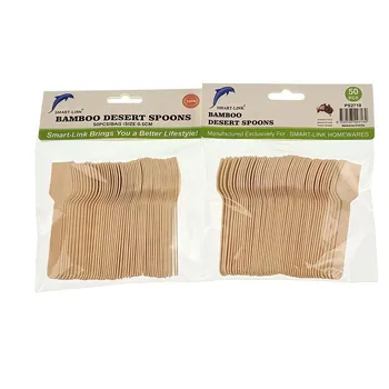 Cutlery 50pc Bamboo Dessert Spoons 9.5cm