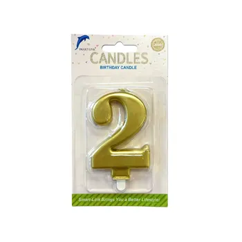 Numeral Birthday Candle No.2-Metallic Gold 9cm