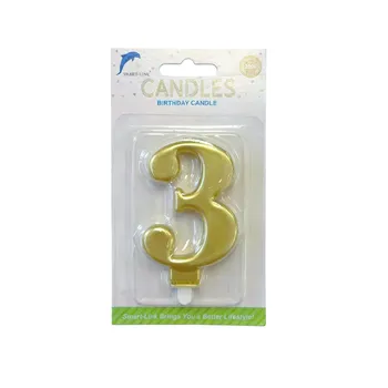 Numeral Birthday Candle No.3-Metallic Gold 9cm