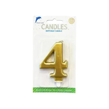 Numeral Birthday Candle No.4-Metallic Gold 9cm