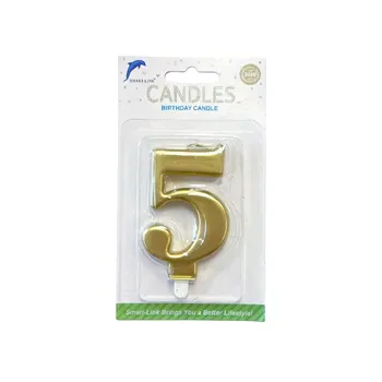 Numeral Birthday Candle No.5-Metallic Gold 9cm