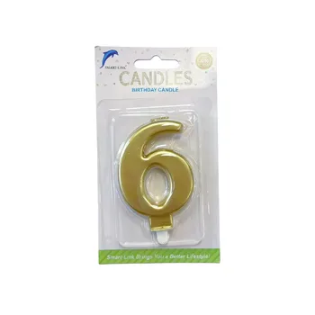 Numeral Birthday Candle No.6-Metallic Gold 9cm
