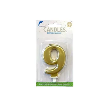Numeral Birthday Candle No.9-Metallic Gold 9cm