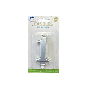 Numeral Birthday Candle No.1-Metallic Silver 9cm