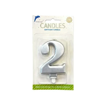Numeral Birthday Candle No.2-Metallic Silver 9cm