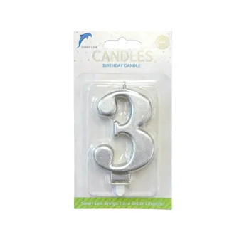 Numeral Birthday Candle No.3-Metallic Silver 9cm