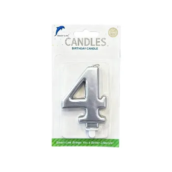 Numeral Birthday Candle No.4-Metallic Silver 9cm