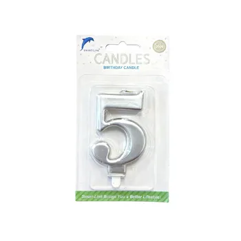 Numeral Birthday Candle No.5-Metallic Silver 9cm