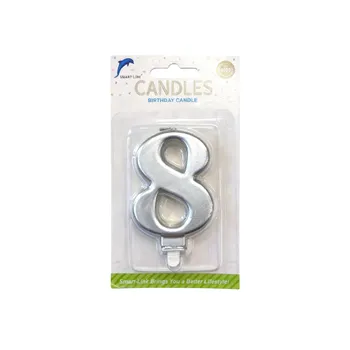 Numeral Birthday Candle No.8-Metallic Silver 9cm