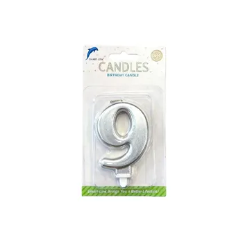 Numeral Birthday Candle No.9-Metallic Silver 9cm
