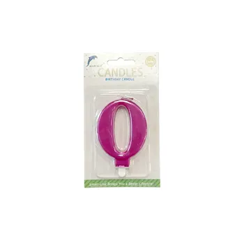 Numeral Birthday Candle No.0-Metallic Hot Pink 9cm
