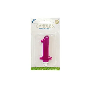 Numeral Birthday Candle No.1-Metallic Hot Pink 9cm