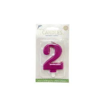 Numeral Birthday Candle No.2-Metallic Hot Pink 9cm