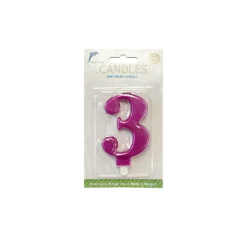 Numeral Birthday Candle No.3-Metallic Hot Pink 9cm