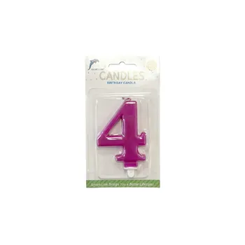 Numeral Birthday Candle No.4-Metallic Hot Pink 9cm