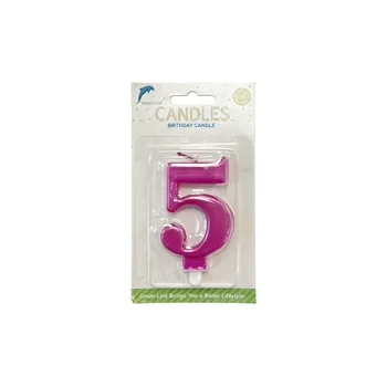 Numeral Birthday Candle No.5-Metallic Hot Pink 9cm