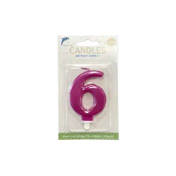 Numeral Birthday Candle No.6-Metallic Hot Pink 9cm