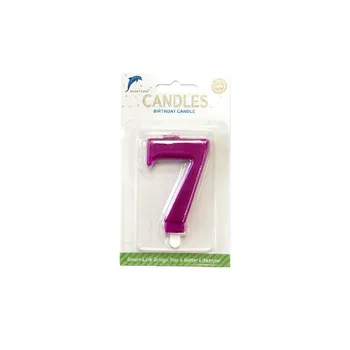 Numeral Birthday Candle No.7-Metallic Hot Pink 9cm