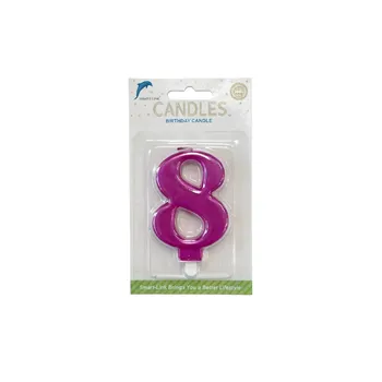 Numeral Birthday Candle No.8-Metallic Hot Pink 9cm