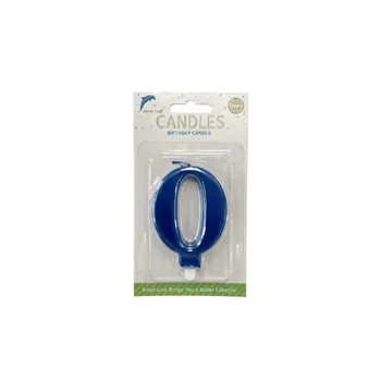 Numeral Birthday Candle No.0-Metallic Blue 9cm