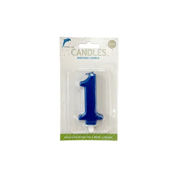 Numeral Birthday Candle No.1-Metallic Blue 9cm