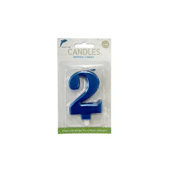 Numeral Birthday Candle No.2-Metallic Blue 9cm