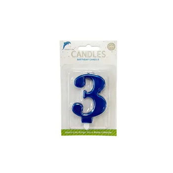 Numeral Birthday Candle No.3-Metallic Blue 9cm
