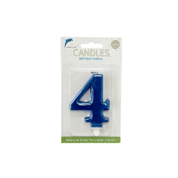 Numeral Birthday Candle No.4-Metallic Blue 9cm