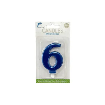 Numeral Birthday Candle No.6-Metallic Blue 9cm