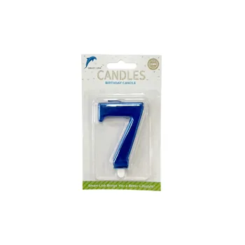 Numeral Birthday Candle No.7-Metallic Blue 9cm