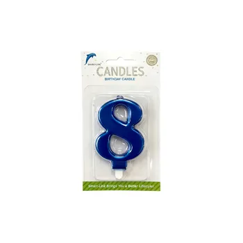 Numeral Birthday Candle No.8-Metallic Blue 9cm