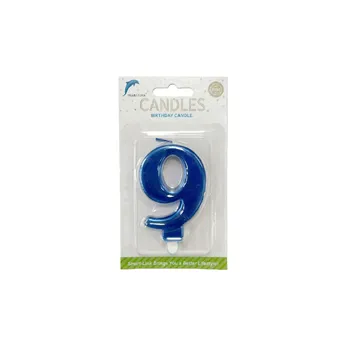 Numeral Birthday Candle No.9-Metallic Blue 9cm
