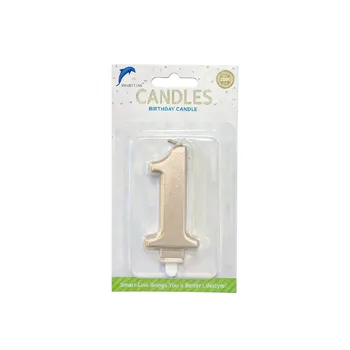 Numeral Birthday Candle No.1-Metallic Rose Gold 9cm